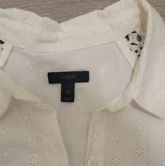 J. Crew Size 10 White Eyelet Short Sleeve Cotton Shirt Dress Women's - Picture 4 of 5